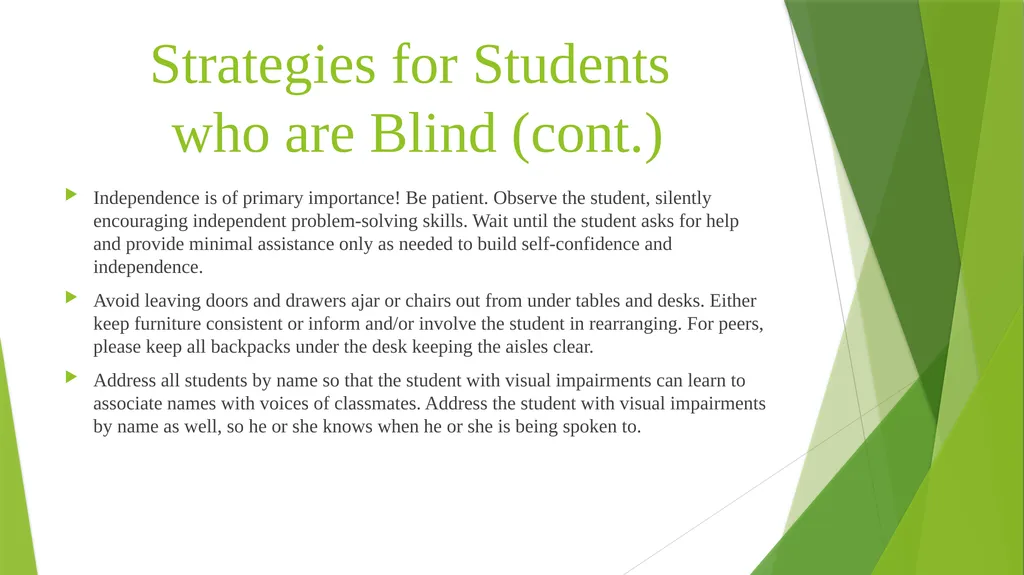 Teaching Students with Visual Impairments For - slide 17 of 23