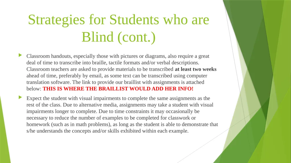 Teaching Students with Visual Impairments For - slide 16 of 23
