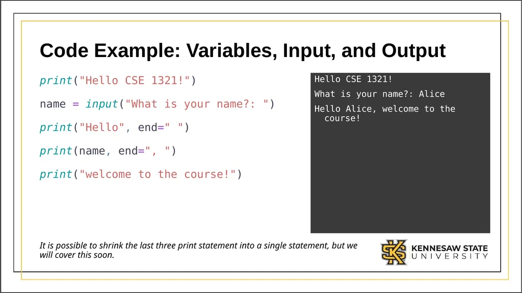 CSE 1321 Module 1 Syntax Basics: Variables, - slide 51 of 60