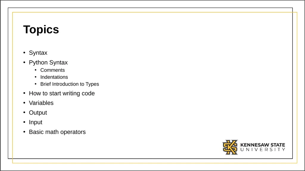 CSE 1321 Module 1 Syntax Basics: Variables, - slide 2 of 60