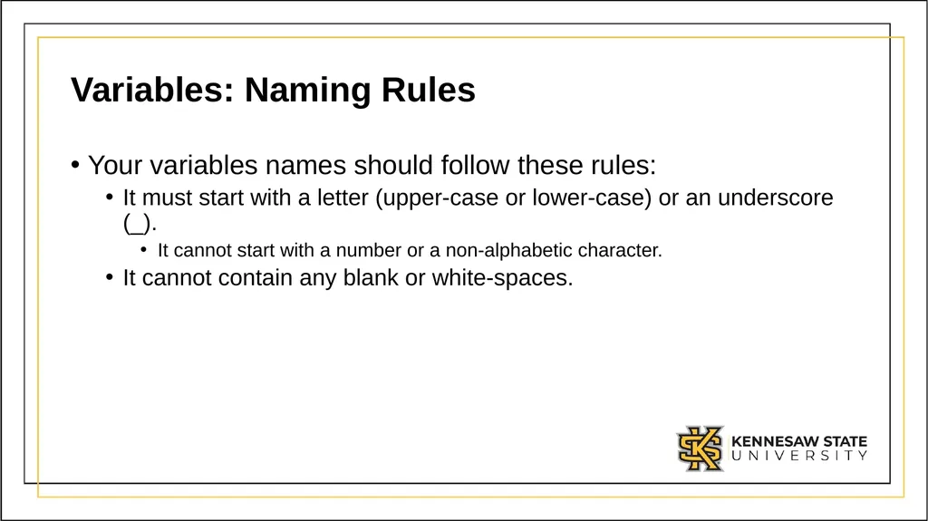CSE 1321 Module 1 Syntax Basics: Variables, - slide 30 of 60