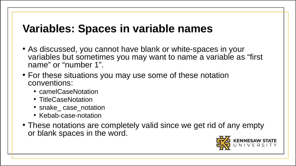 CSE 1321 Module 1 Syntax Basics: Variables, - slide 31 of 60