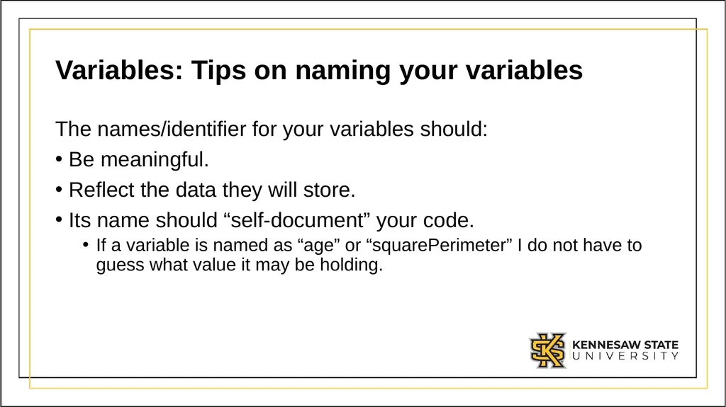 CSE 1321 Module 1 Syntax Basics: Variables, - slide 33 of 60