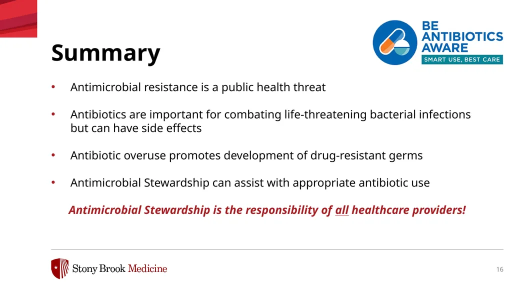 Antimicrobial Stewardship & Antibiotic Resistance - slide 16 of 17