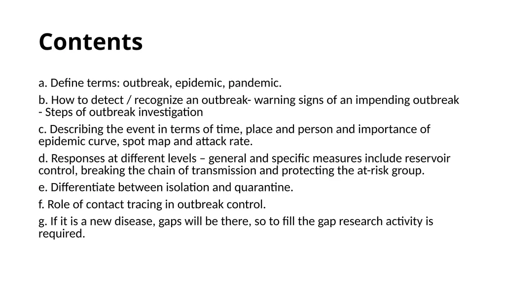 Outbreak Management including Quarantine, - slide 4 of 28