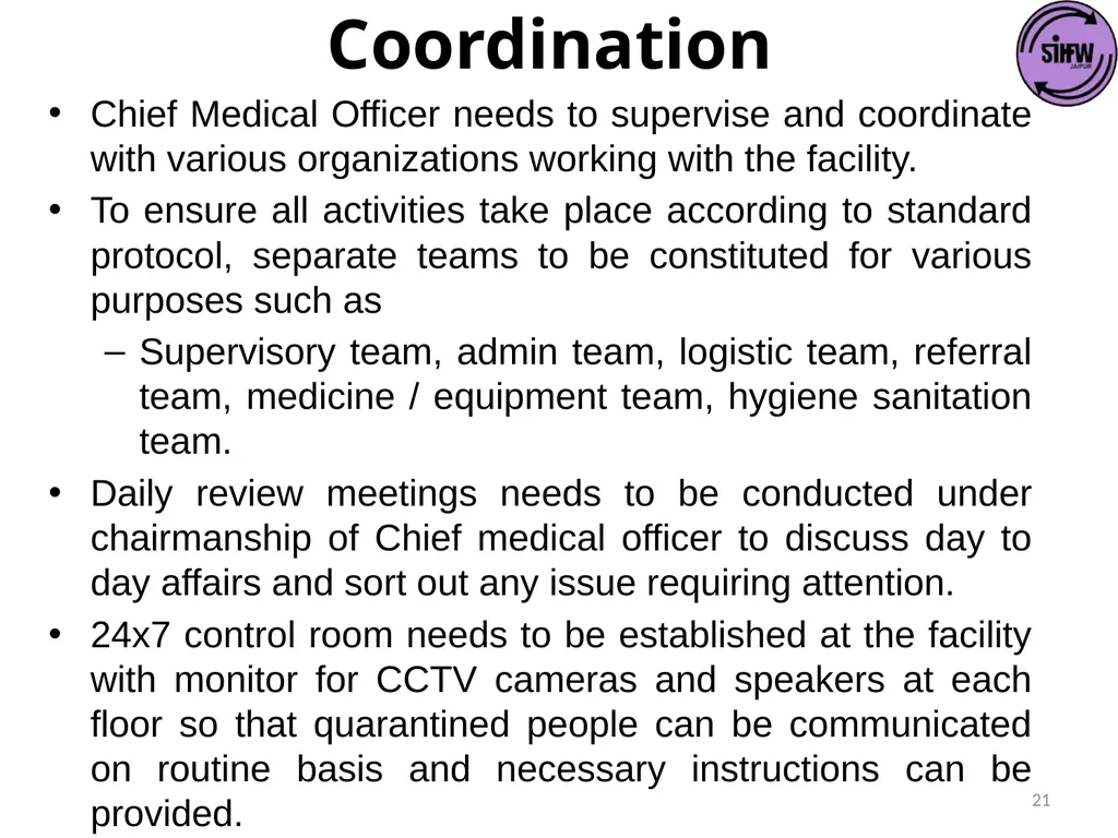 Guidelines for Quarantine facilities for COVID -19 - slide 21 of 42