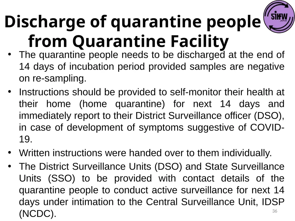 Guidelines for Quarantine facilities for COVID -19 - slide 36 of 42