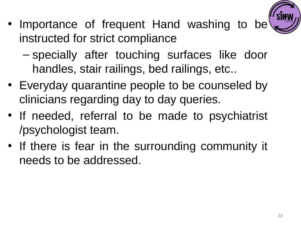 Guidelines for Quarantine facilities for COVID -19 - slide 33 of 42