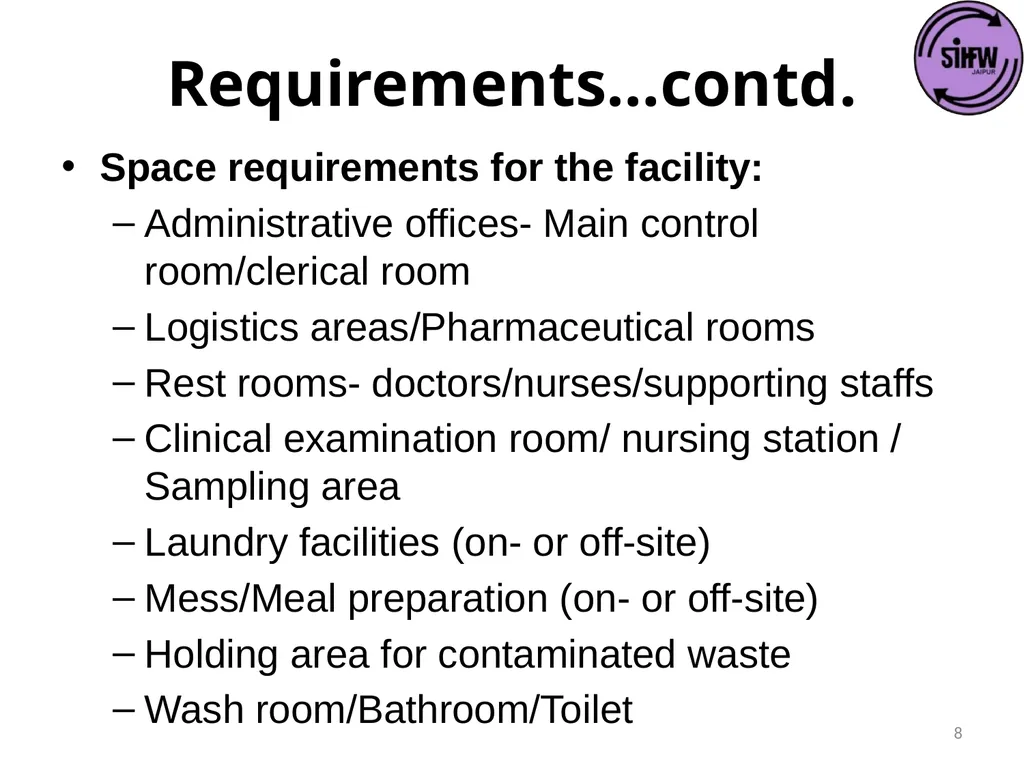 Guidelines for Quarantine facilities for COVID -19 - slide 8 of 42