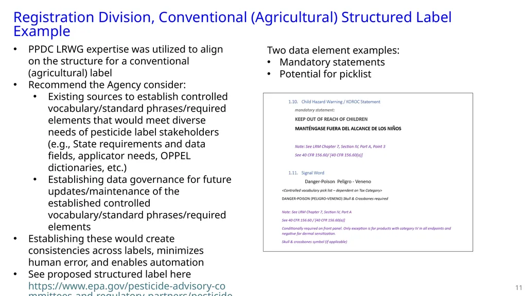 PPDC Label Reform Workgroup Update PPDC Fall - slide 11 of 27