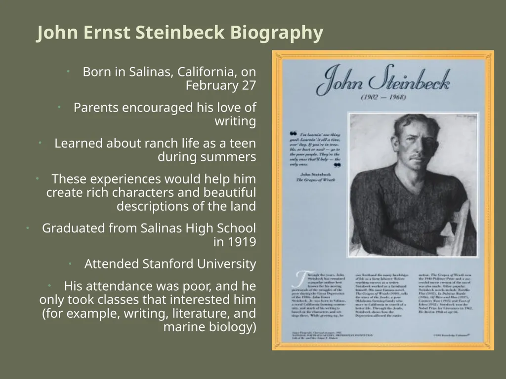 John steinbeck The Red Pony John Ernst Steinbeck - slide 2 of 20