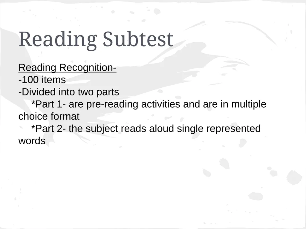 Peabody Individual Achievement Test- Revised - slide 4 of 14