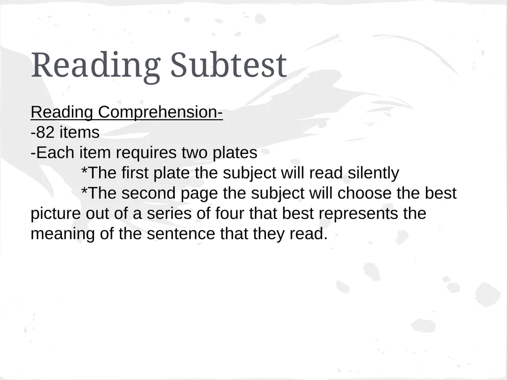 Peabody Individual Achievement Test- Revised - slide 6 of 14