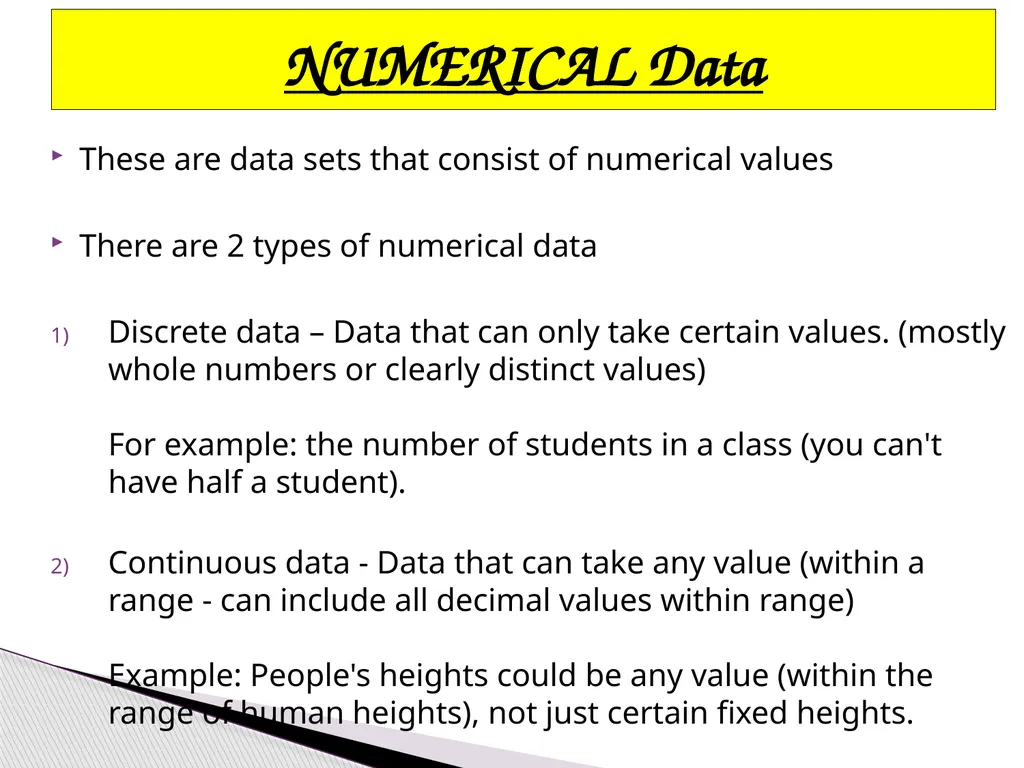 discrete secondary Categorical primary Numerical - slide 6 of 20