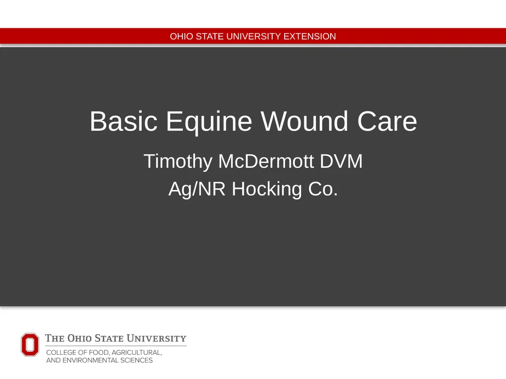 Basic Equine Wound Care Timothy McDermott DVM - slide 1 of 11