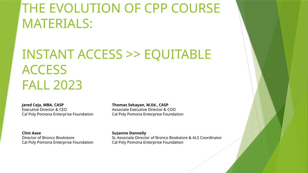 THE EVOLUTION OF CPP COURSE MATERIALS: INSTANT - slide 1 of 11