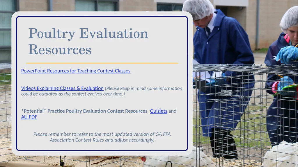 POULTRY SCIENCE: Poultry Evaluation Unit 7 What is - slide 3 of 4