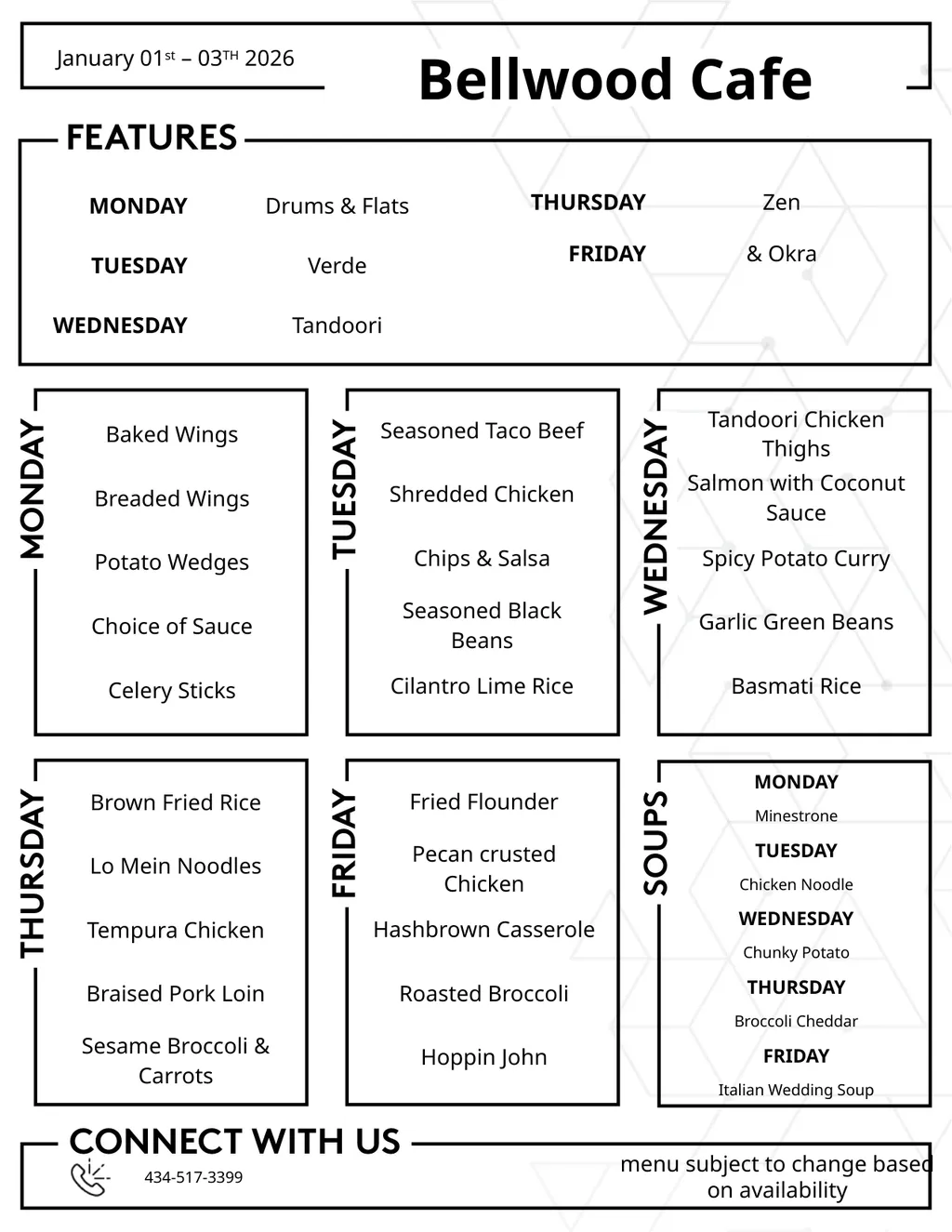 January 01st – 03TH 2026 Bellwood Cafe menu - slide 1 of 4