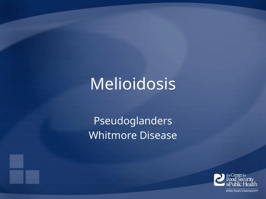 Melioidosis Pseudoglanders Whitmore Disease - slide 1 of 31