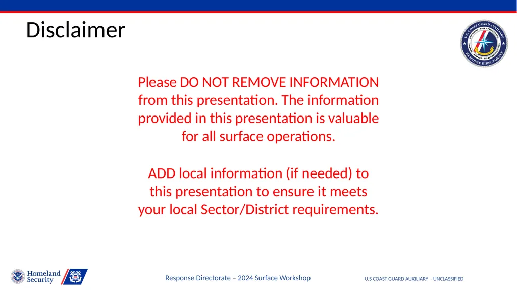 Disclaimer U.S COAST GUARD AUXILIARY - - slide 1 of 33