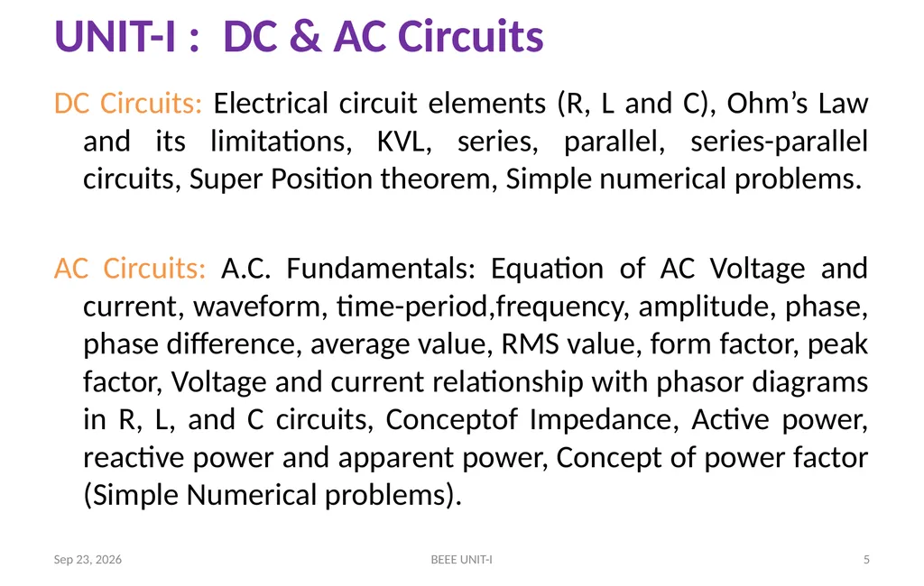 BASIC ELECTRICAL & ELECTRONICS ENGINEERING - slide 5 of 140