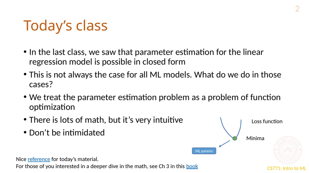 Optimization for ML CS771: Introduction to Machine - slide 2 of 18