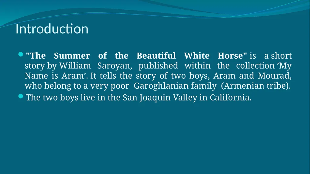 Summer of the Beautiful White Horse By William - slide 3 of 10