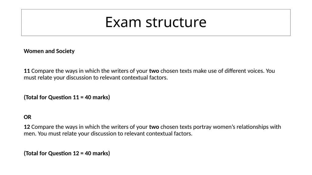 Exam structure Women and Society 11 Compare the - slide 1 of 40