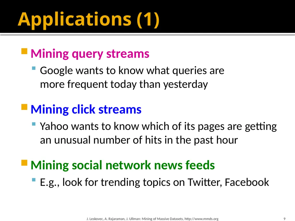 Mining Data Streams (Part 1) Mining of Massive - slide 9 of 46