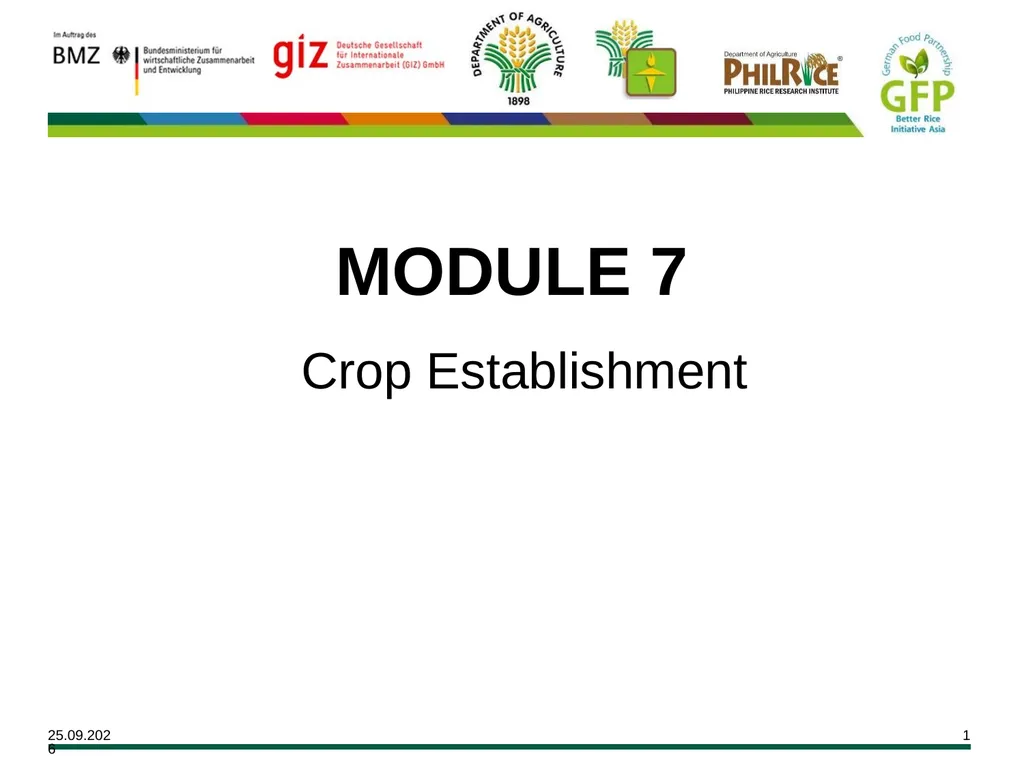 MODULE 7 Crop Establishment Objectives By the end - slide 1 of 99
