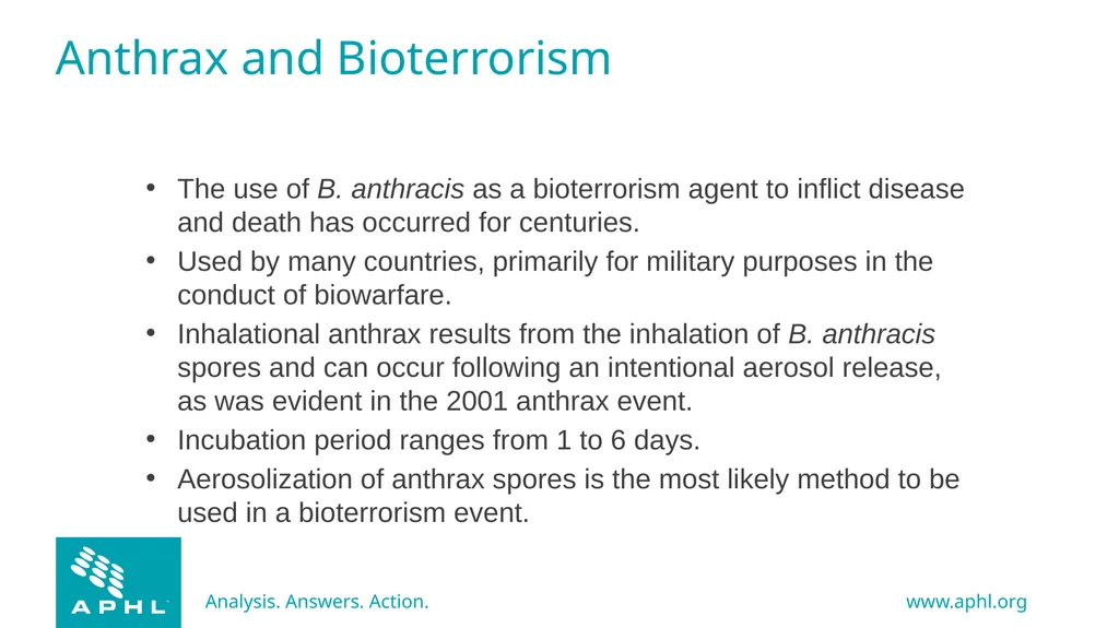 Agents of Bioterrorism Bacillus anthracis: Anthrax - slide 2 of 30