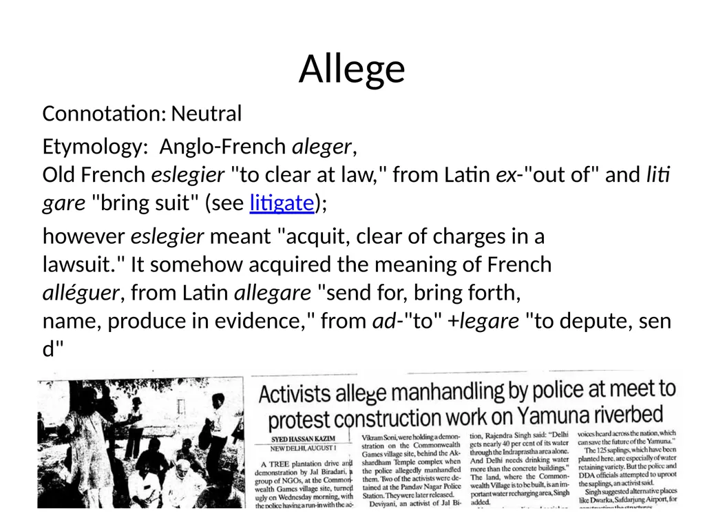 Level G Unit 8 Vocabulary Allege Connotation: - slide 2 of 24