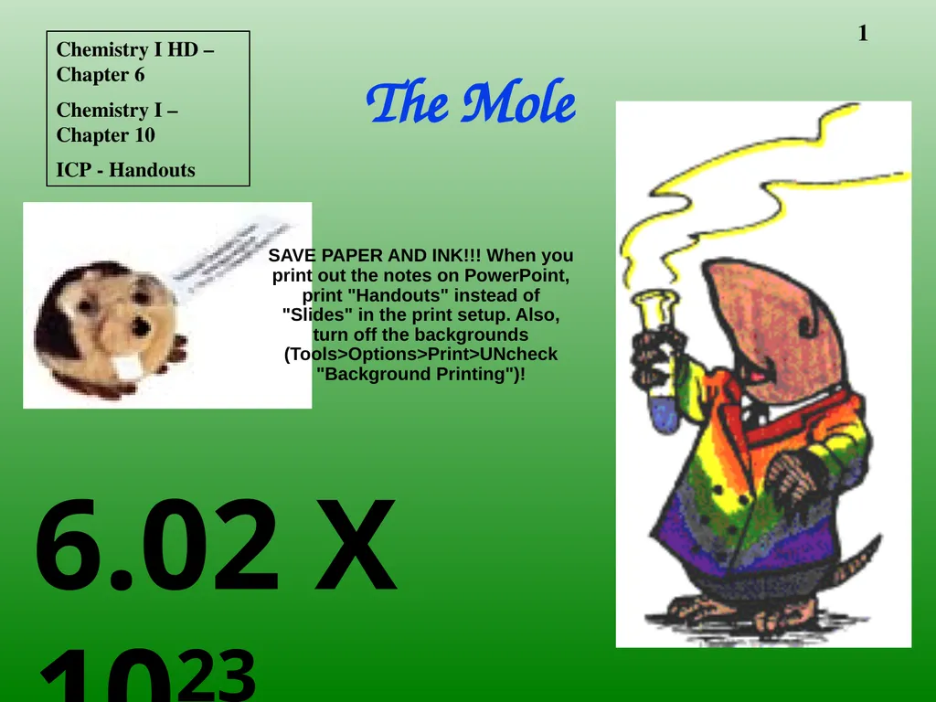 The Mole 6.02 X 1023 Chemistry I HD – Chapter - slide 1 of 33