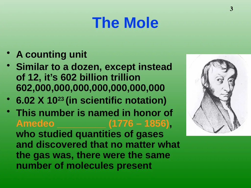 The Mole 6.02 X 1023 Chemistry I HD – Chapter - slide 3 of 33