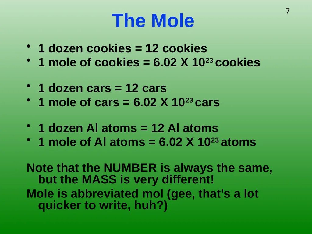 The Mole 6.02 X 1023 Chemistry I HD – Chapter - slide 7 of 33