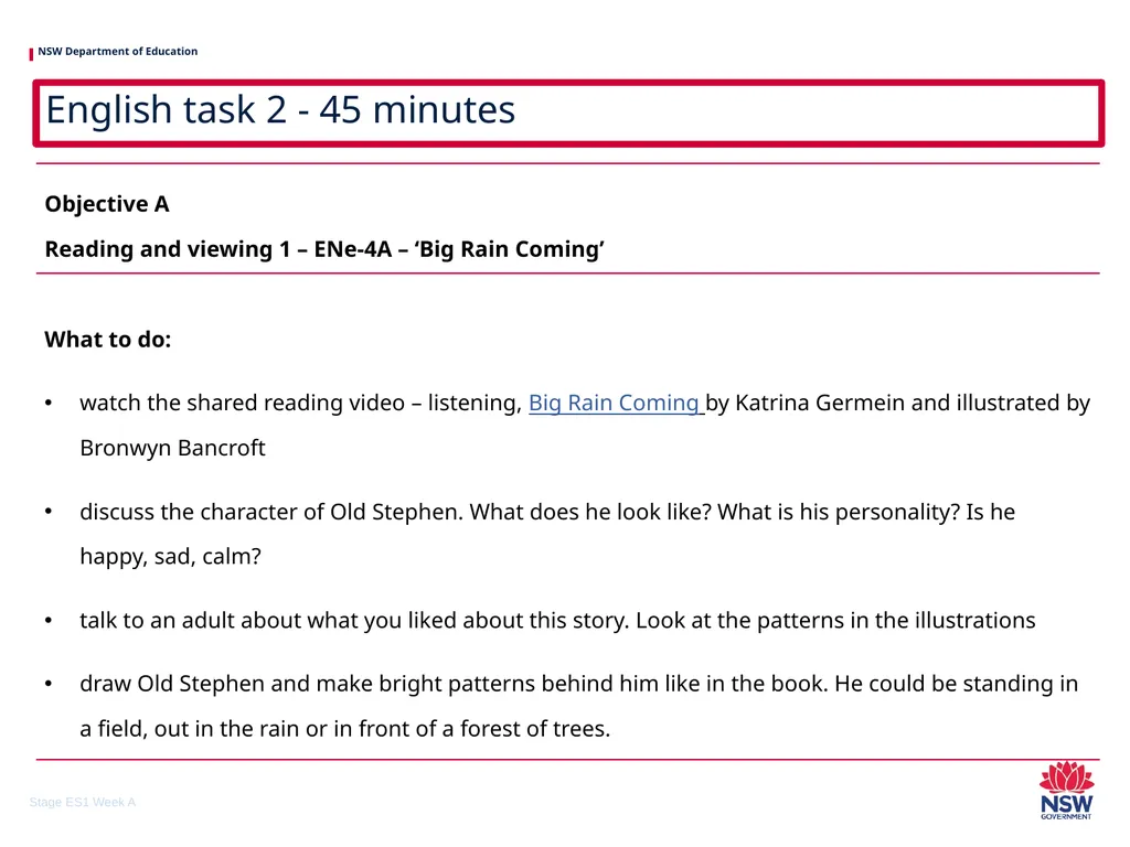 Early Stage 1 One unit of work – sample A - slide 6 of 38