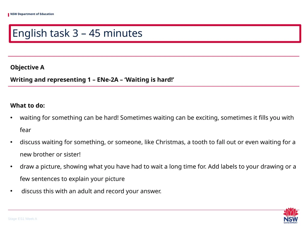 Early Stage 1 One unit of work – sample A - slide 7 of 38