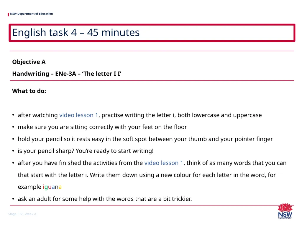 Early Stage 1 One unit of work – sample A - slide 8 of 38