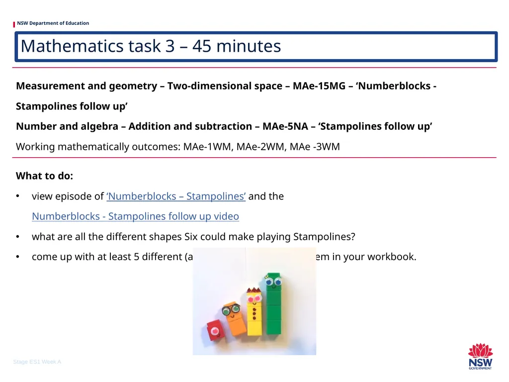 Early Stage 1 One unit of work – sample A - slide 14 of 38