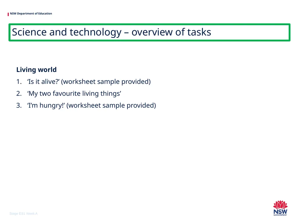 Early Stage 1 One unit of work – sample A - slide 17 of 38