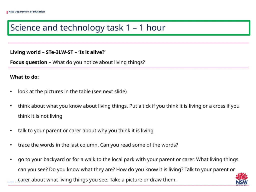 Early Stage 1 One unit of work – sample A - slide 18 of 38