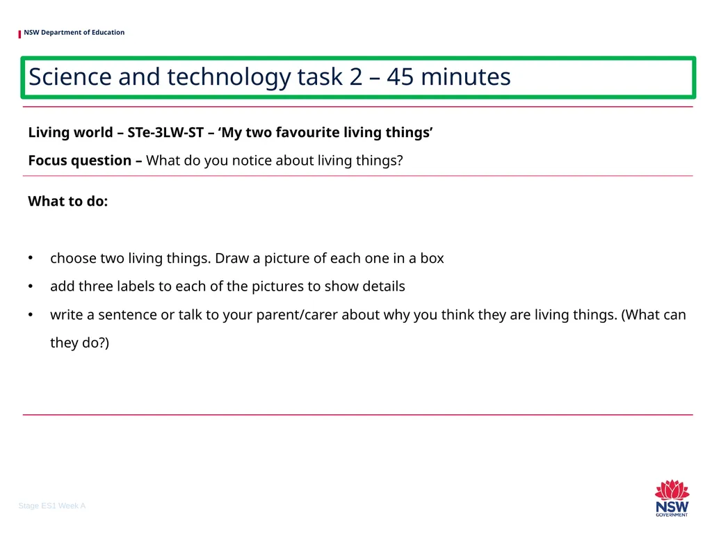 Early Stage 1 One unit of work – sample A - slide 20 of 38