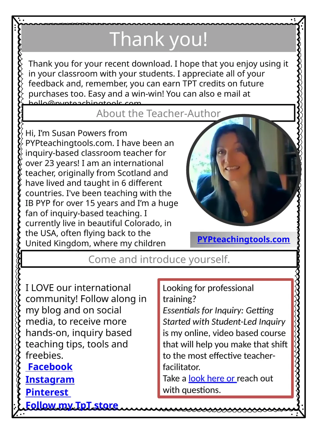 Susan Powers PYPteachingtools.com Thank you! Thank - slide 2 of 20