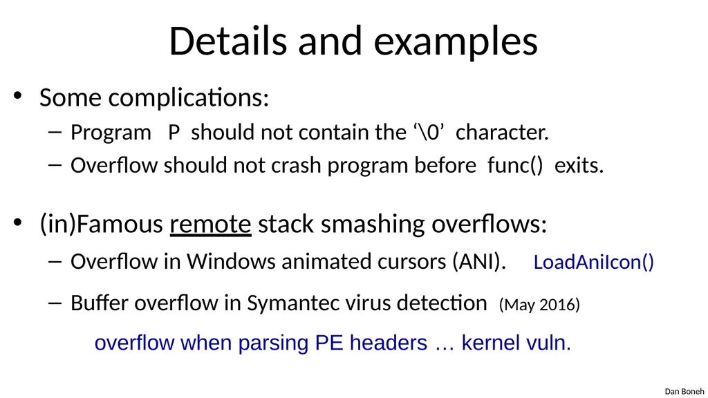 Control Hijacking Basic Control Hijacking Attacks - slide 11 of 39