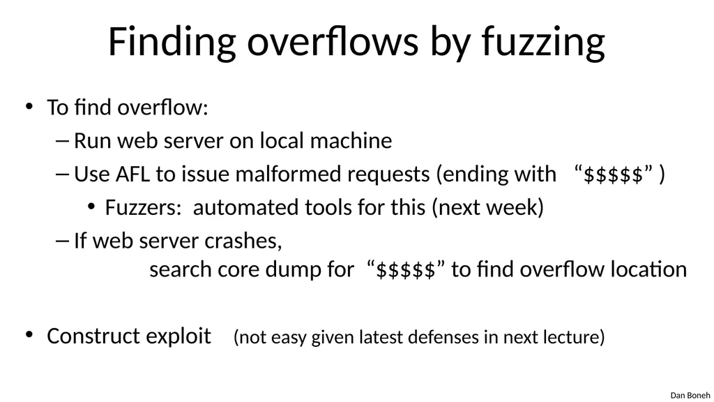 Control Hijacking Basic Control Hijacking Attacks - slide 20 of 39