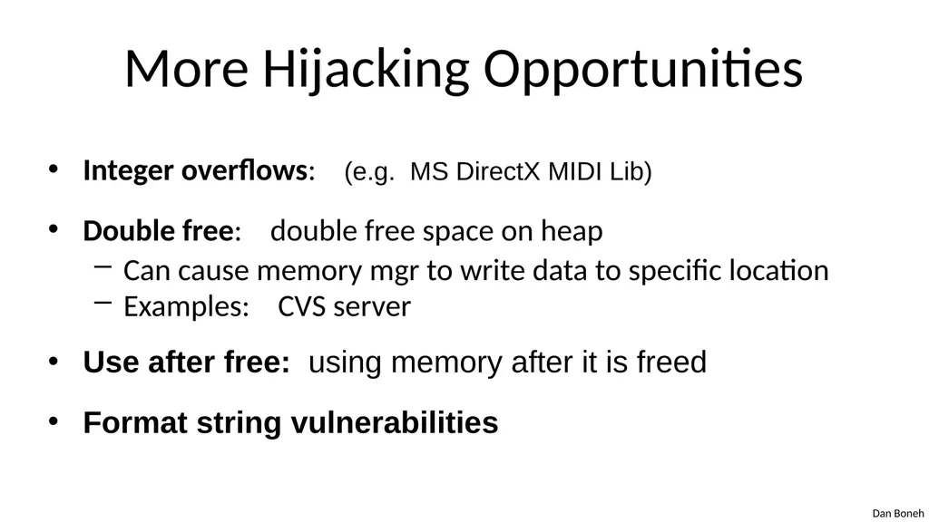 Control Hijacking Basic Control Hijacking Attacks - slide 22 of 39