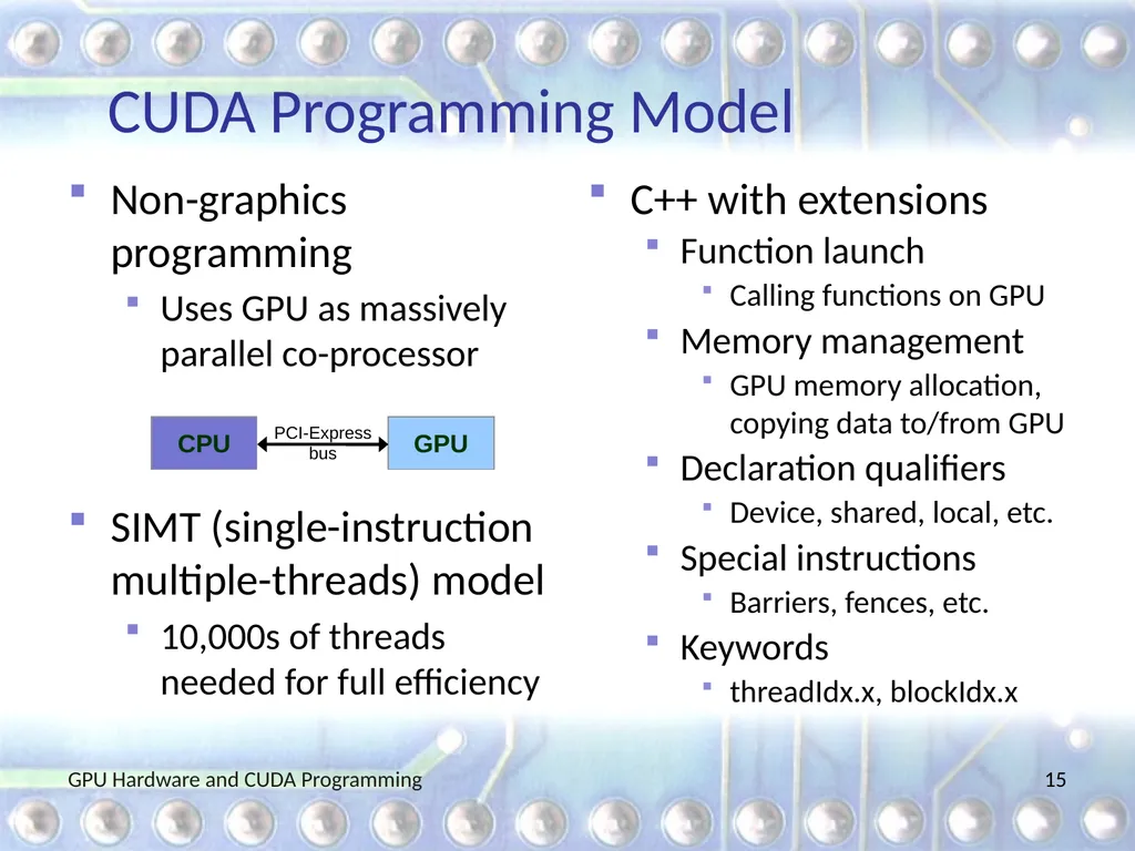 GPU Hardware and CUDA Programming Martin Burtscher - slide 15 of 31