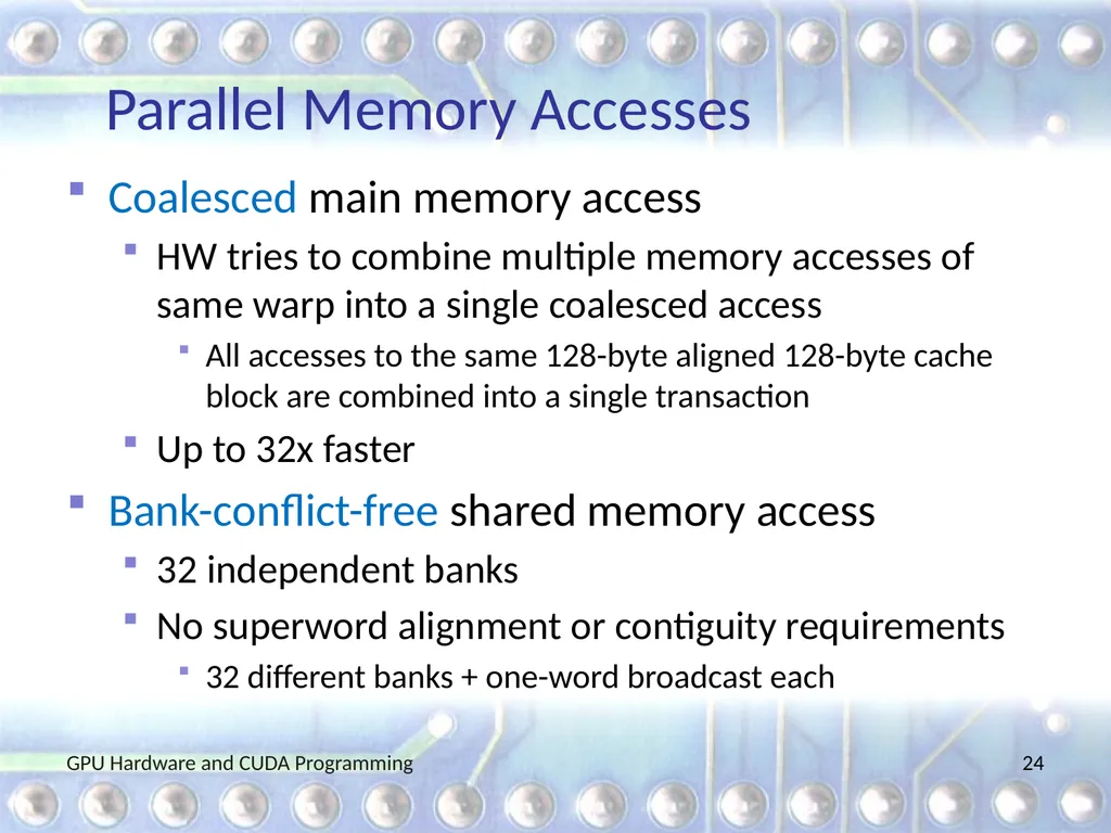 GPU Hardware and CUDA Programming Martin Burtscher - slide 24 of 31