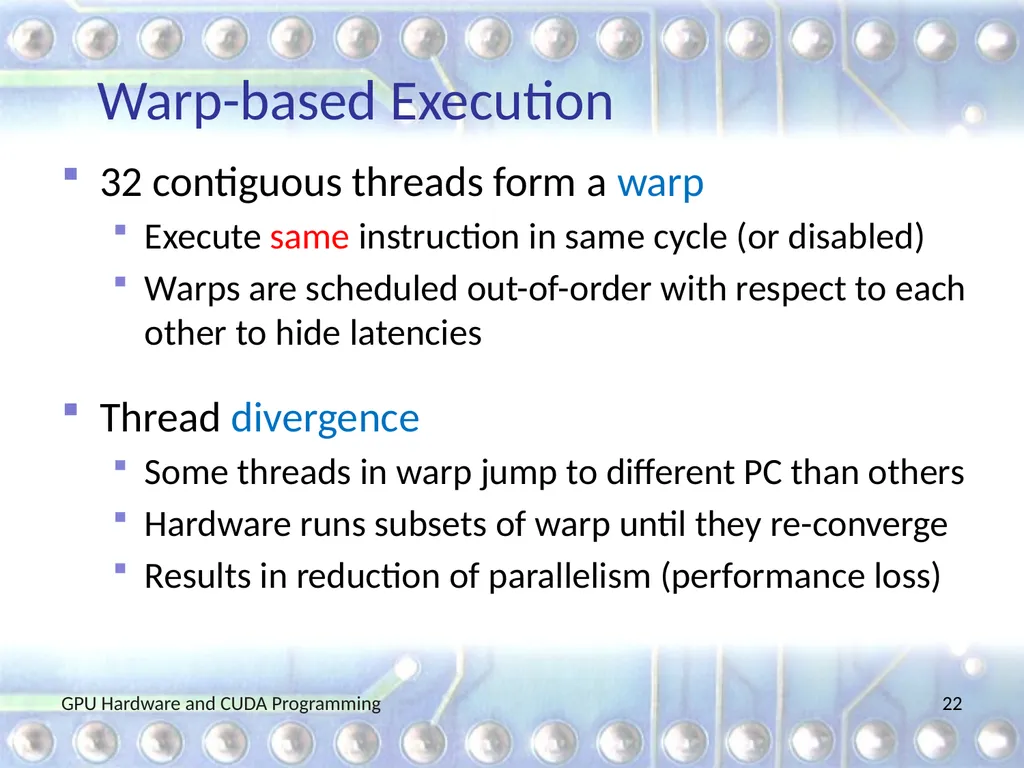 GPU Hardware and CUDA Programming Martin Burtscher - slide 22 of 31