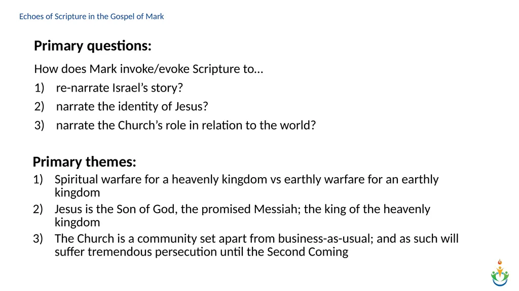 Echoes of Scripture in the Gospel of Mark Echoes - slide 10 of 18